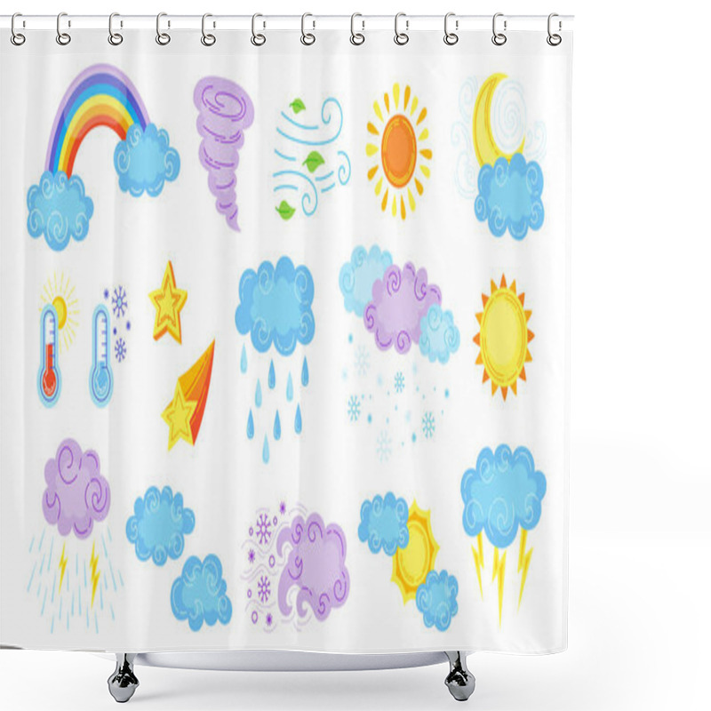 Personality  Weather Cartoon Set Cute Hand Drawn Sun Cloud Shower Curtains