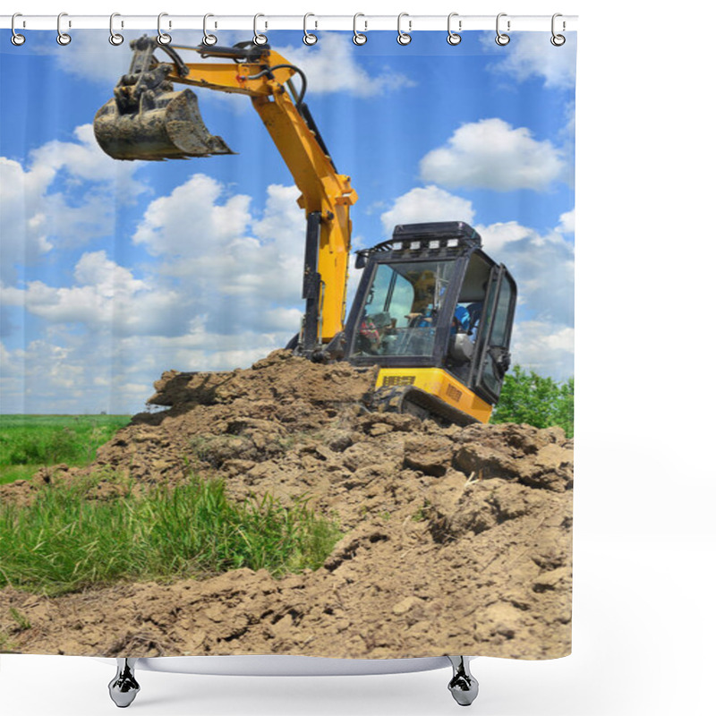 Personality  The Modern Excavator  Performs Excavation Work On The Construction Site  Shower Curtains