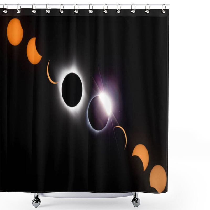 Personality  USA, Wyoming. Digital Composite Image Of Phases Of Total Solar Eclipse, 21 August 2017. Shower Curtains