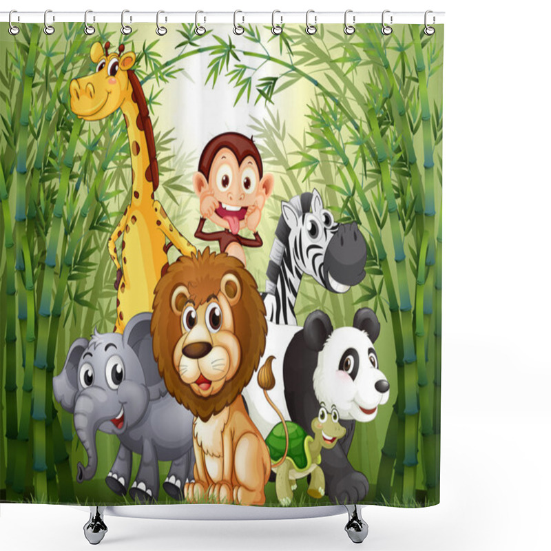 Personality  A Bamboo Forest With Many Animals Shower Curtains