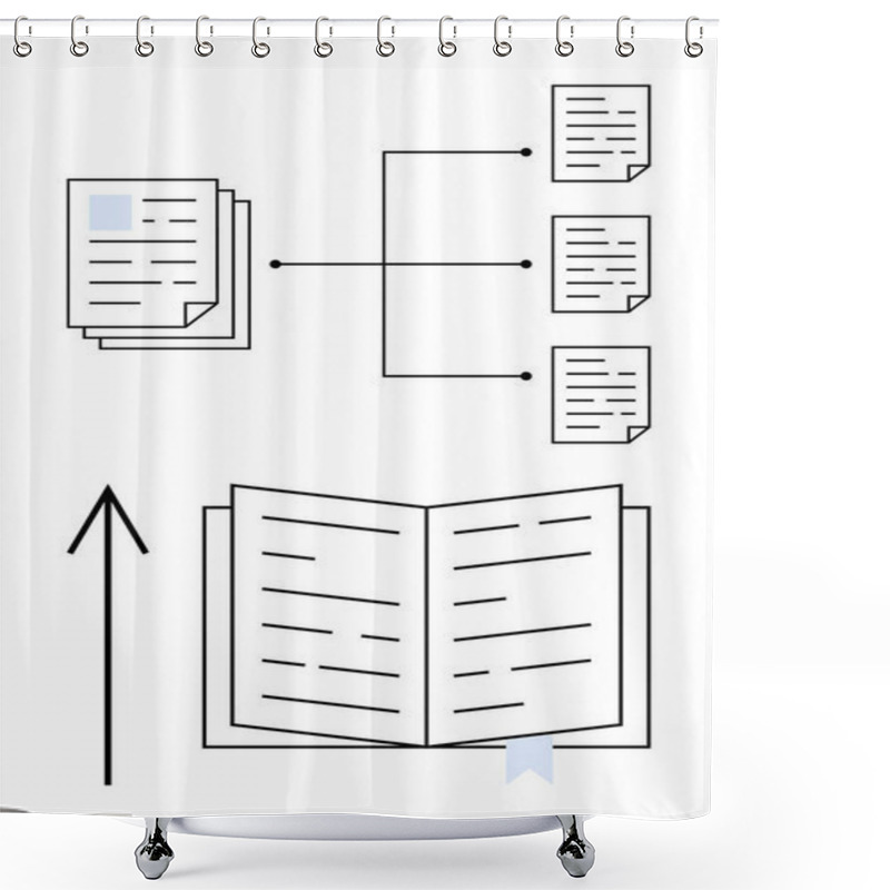 Personality  Flowchart Of Document Organization With Multiple Documents Branching Into An Open Book. Ideal For Presentations, Education, Project Management, Data Organization, Process Explanation, Research Shower Curtains