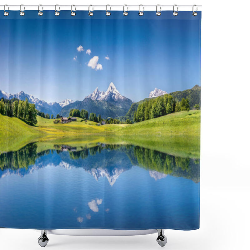 Personality  Idyllic Summer Landscape With Clear Mountain Lake In The Alps Shower Curtains