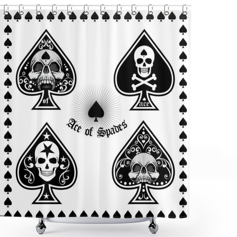 Personality   Playing Card Sign, Ace Of Spades With Skull, Set Shower Curtains