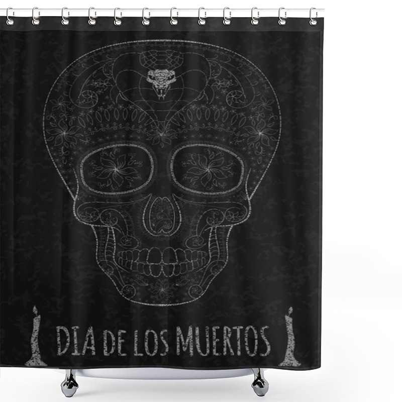 Personality  Dia De Muertos Tattoo Skull Day Of The Dead Monochrome. Flyer Template. Stone Texture Shower Curtains