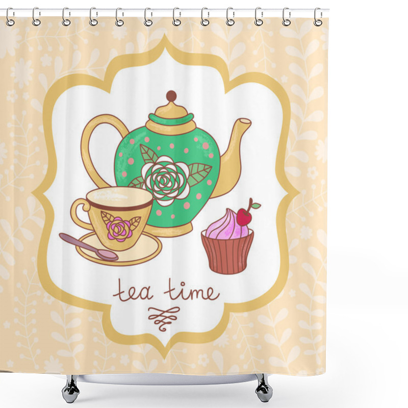 Personality  Cute Tea Time Card Shower Curtains