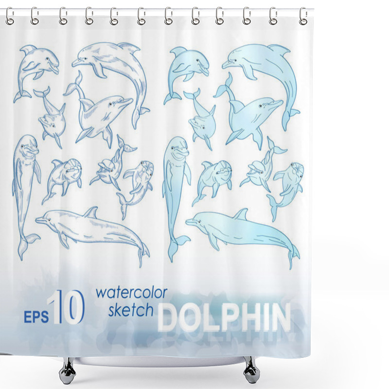 Personality  Pencil Sketches Of Dolphins Shower Curtains