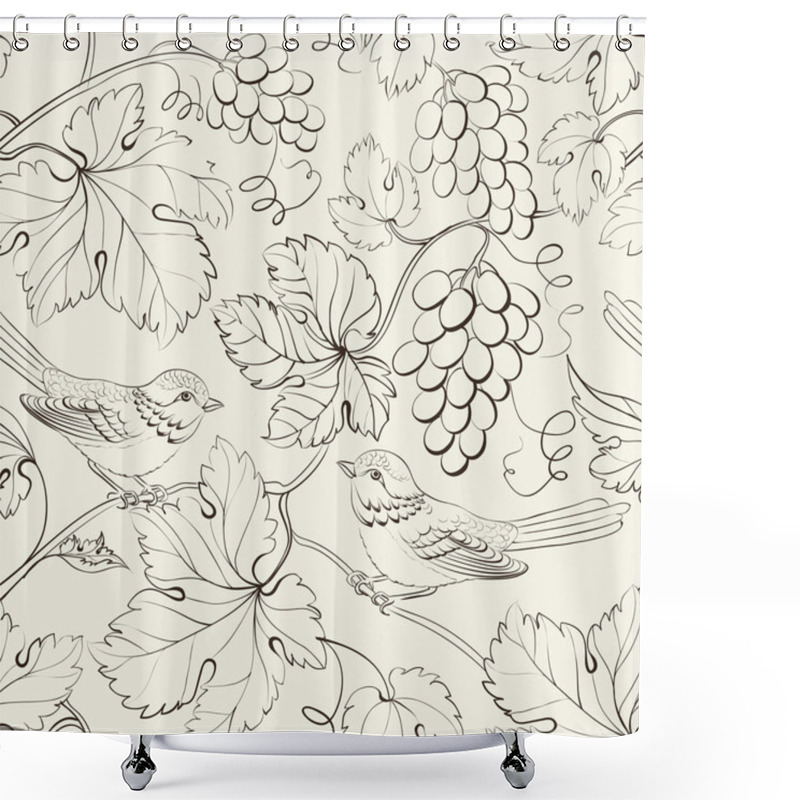 Personality  Bird And Grape, Seamless Pattern. Shower Curtains