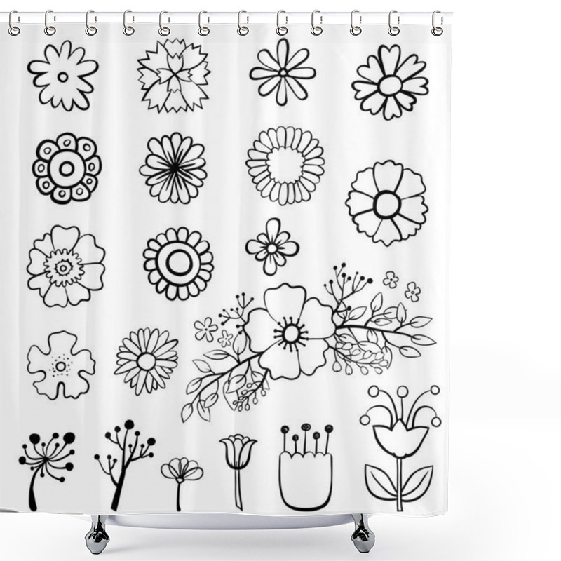 Personality  Set Of Flowers Doodles Shower Curtains