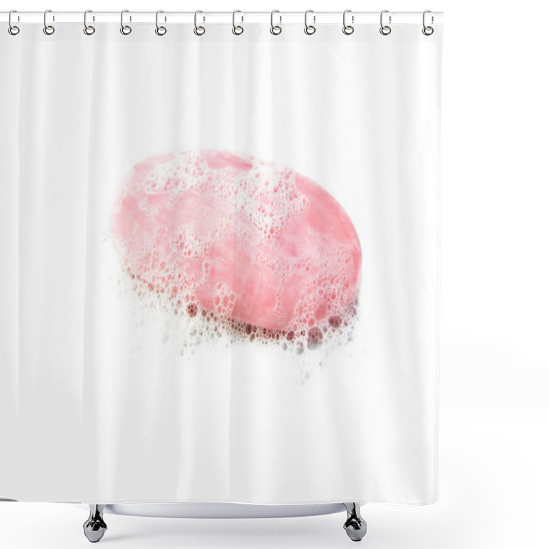 Personality  Pink Bar Of Soap With Foam Isolated On White Shower Curtains