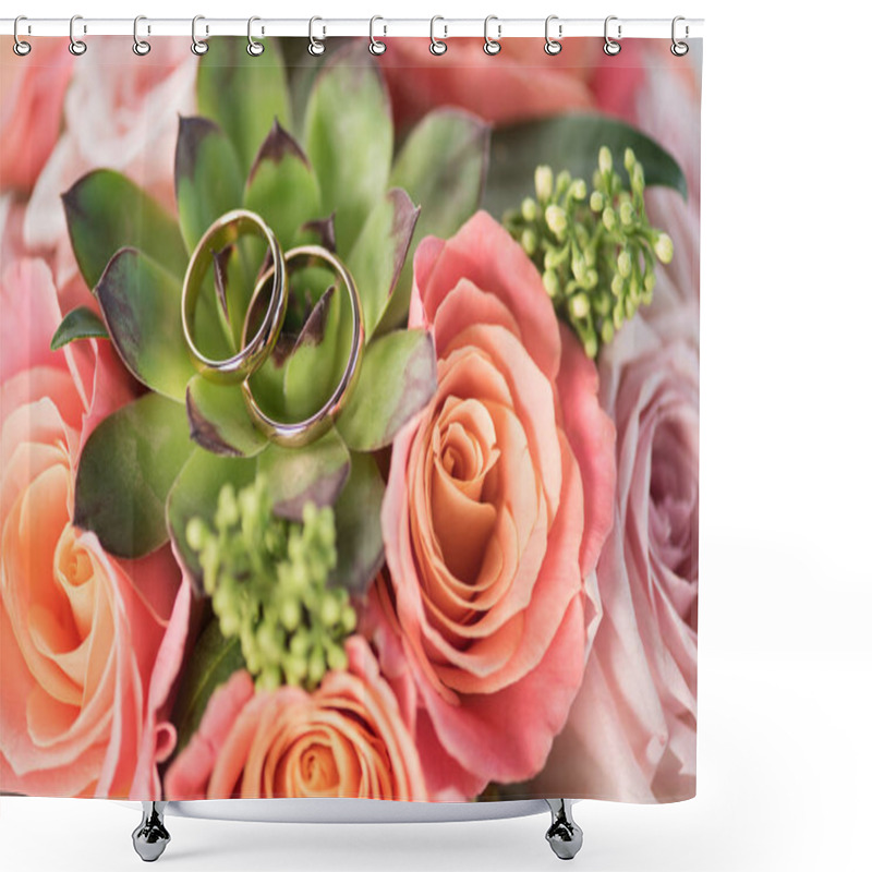 Personality  Wedding Rings On Bouquet   Shower Curtains