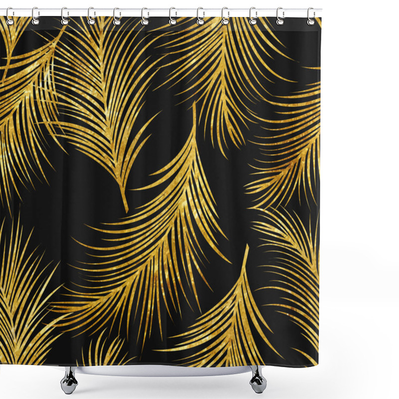 Personality  Art Deco Golden Palm Leaves Seamless Pattern Shower Curtains