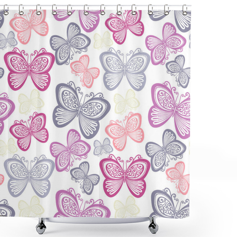 Personality  Seamless Ornate Floral Pattern With Butterflies Shower Curtains