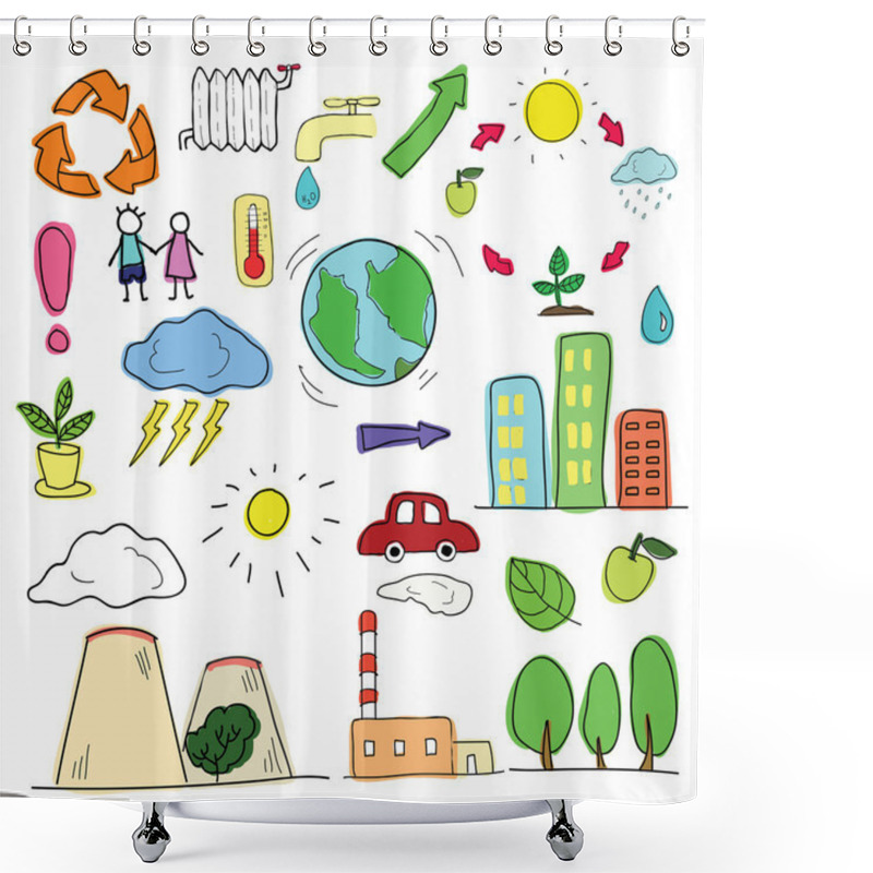 Personality  Set Of Vector Drawings On Energy And Ecology Shower Curtains