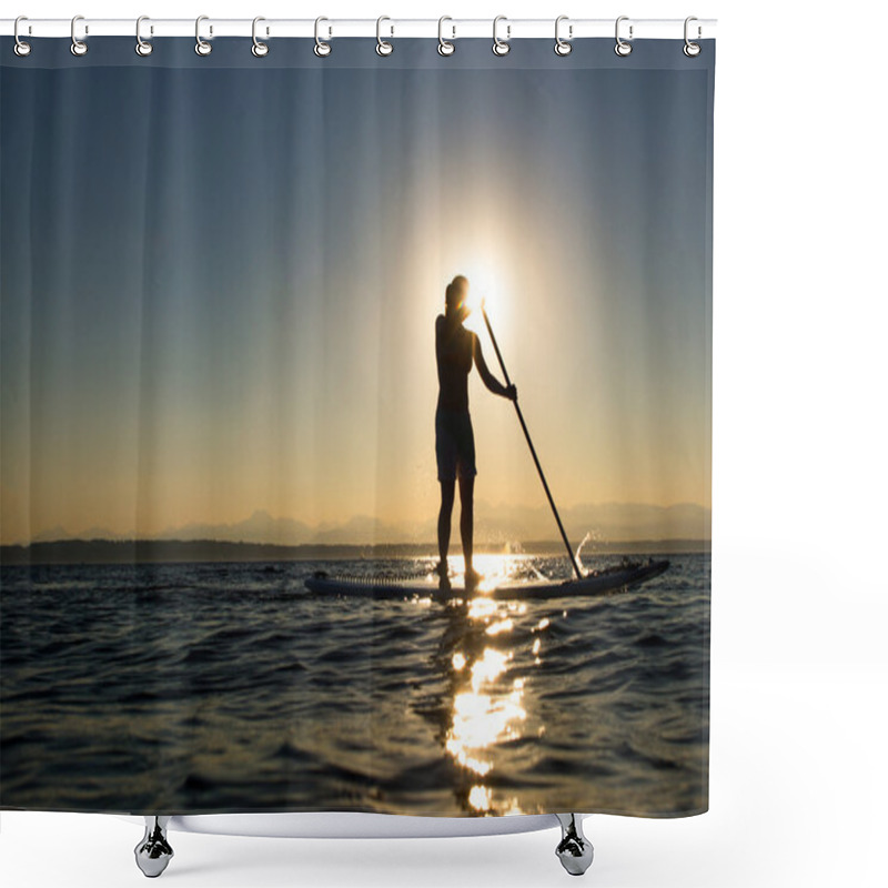 Personality  Women Paddling Stand Up Paddle Board Shower Curtains