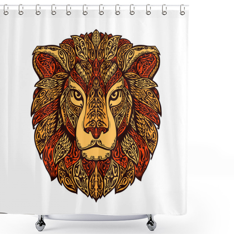 Personality  Lion Head Isolated On White Background. Hand Drawn Vector Illustration With Floral Elements Shower Curtains