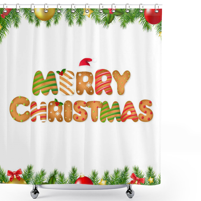 Personality  Xmas Gingerbread Cookie With Fir Tree Borders Shower Curtains