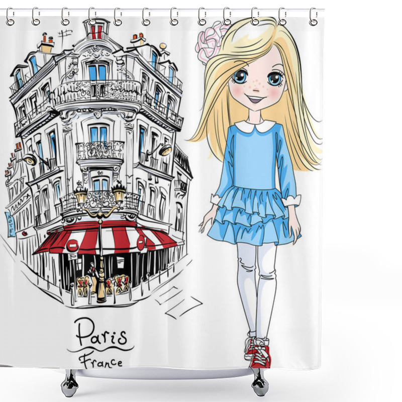 Personality  Vector Baby Girl In Paris Shower Curtains