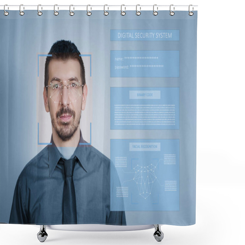 Personality  Digital Security System For Identity Protection And Face Recognition. Digital Identity Protection Concept.  Shower Curtains