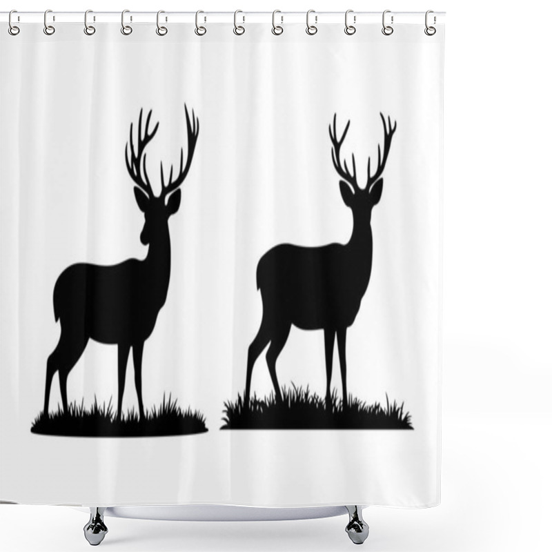 Personality  Silhouette Set  Deer In A Meadow Vector Illustration Shower Curtains