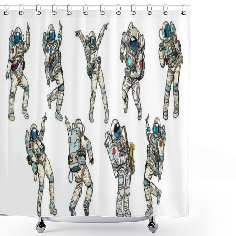 Personality  Set Of Dancing Astronauts Collection Shower Curtains