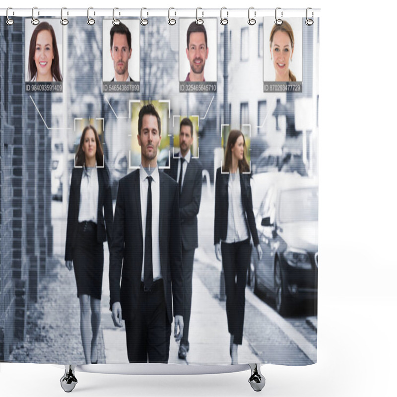 Personality  Portrait Of Young Businesspeople Face Recognized With Intellectual Learning System Shower Curtains