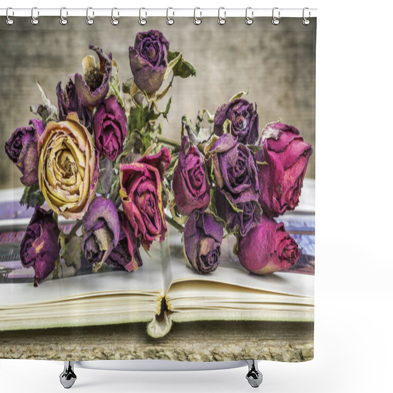 Personality  Dried Roses On Book Shower Curtains