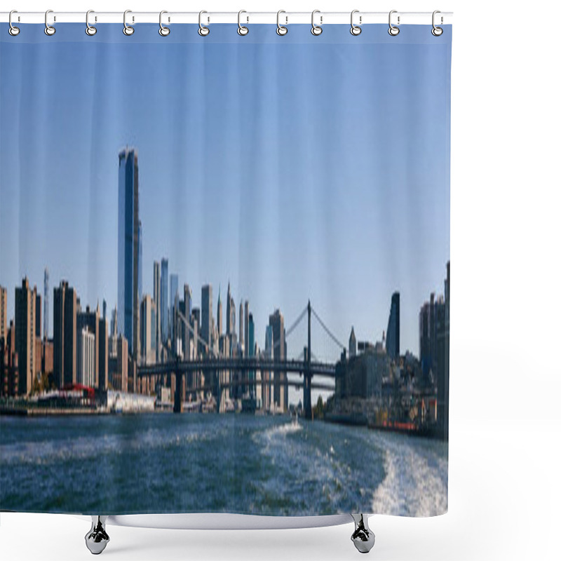 Personality  A View Of The Brooklyn Bridge And The New York City Skyline From The East River. Shower Curtains