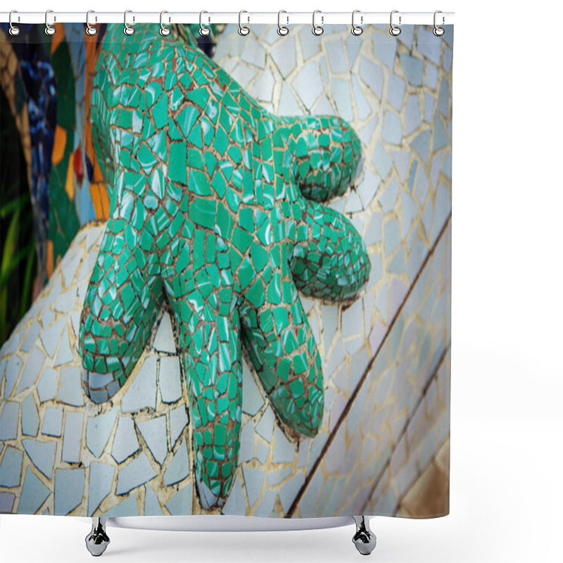 Personality  Detail Of Salamander Statue In Park Guell, Barcelona Shower Curtains