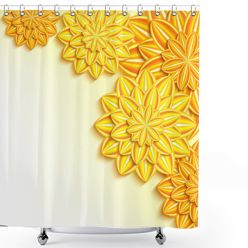 Personality  Modern Background With Yellow, Orange 3d Paper Flowers Shower Curtains