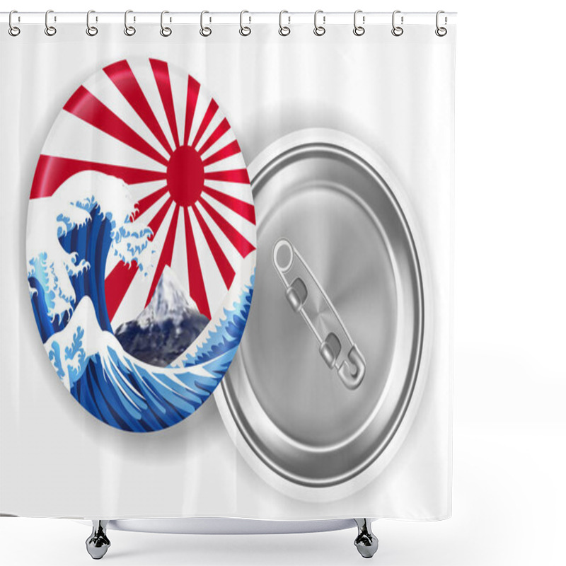 Personality  Japan Sea Wave Mt.fuji On Rising Sun Flag Brooch Shower Curtains