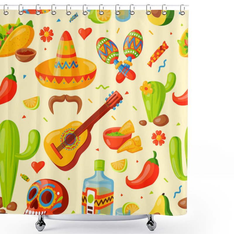 Personality  Mexico Icons Seamless Pattern Vector Illustration. Shower Curtains