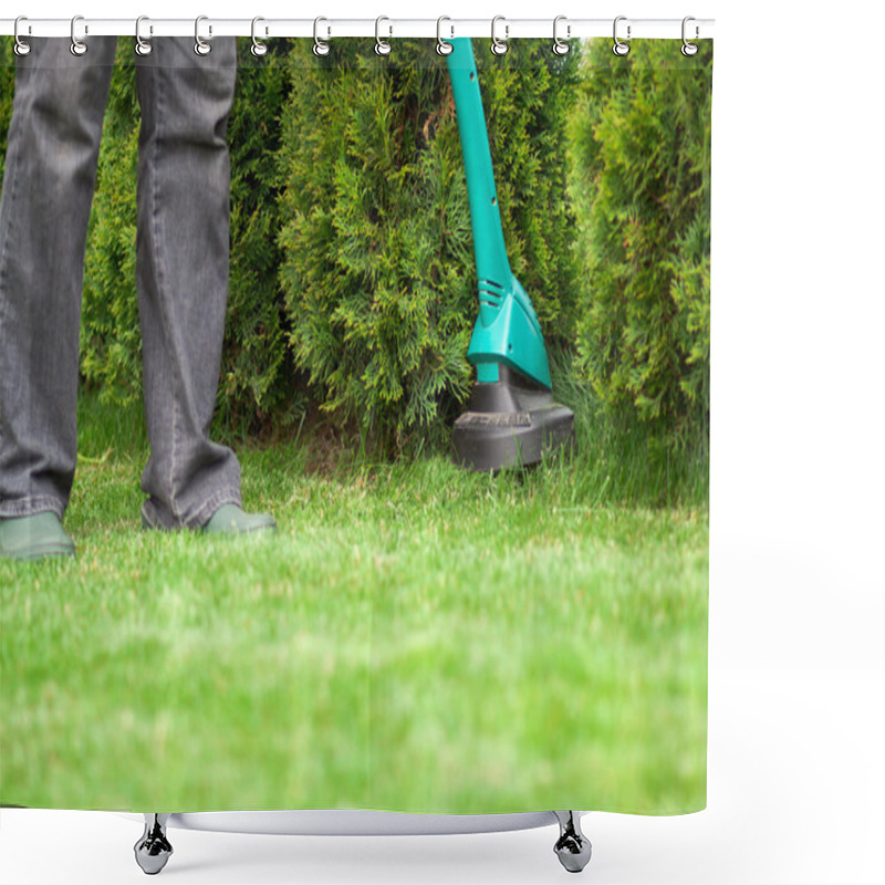 Personality  Man Mowing Lawn Grass Trimmer Shower Curtains