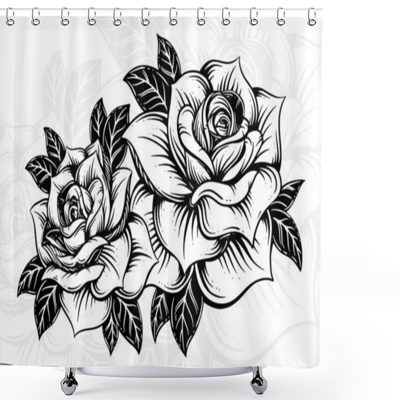 Personality  Vintage Beautiful Flowers Rose Elements Flowers Bouquet Stem For Tattoo Hand Drawn Style Shower Curtains