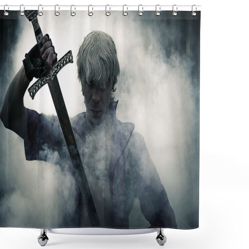 Personality  Brutal Warrior With Sword In Smoke Shower Curtains