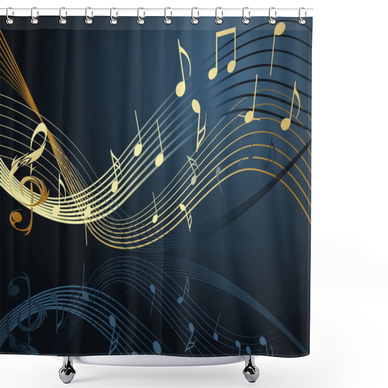 Personality  Music Notes On Blue Shower Curtains