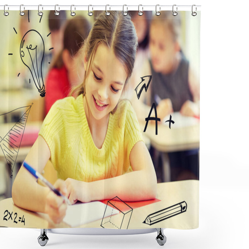 Personality  Group Of School Kids Writing Test In Classroom Shower Curtains