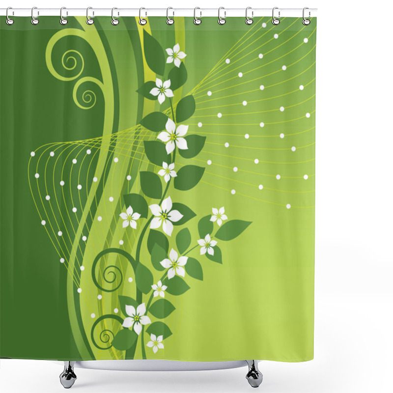 Personality  White Jasmine Flowers On Green Swirls Background Shower Curtains