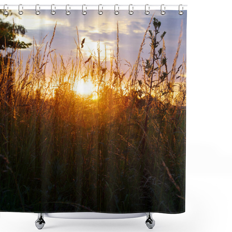 Personality  Meadow Grass On Sunset Shower Curtains