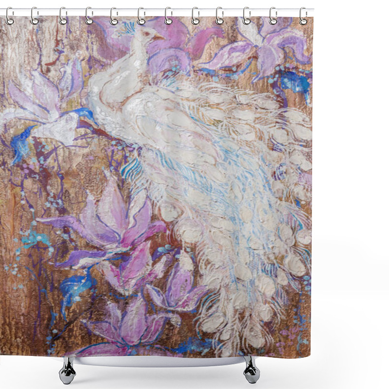 Personality  Oil Painting Fragment With Peacock Bird Shower Curtains