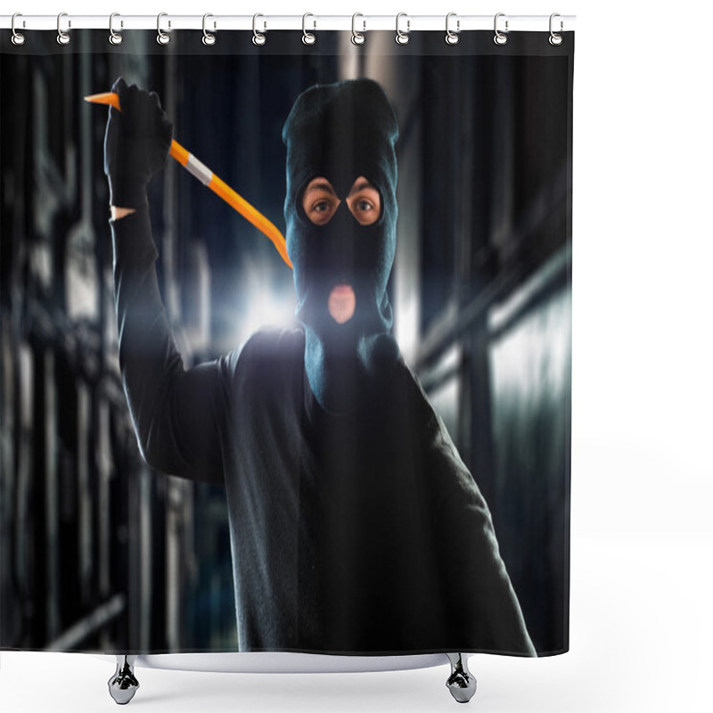 Personality  Criminal Holding Crowbar In Night Shower Curtains