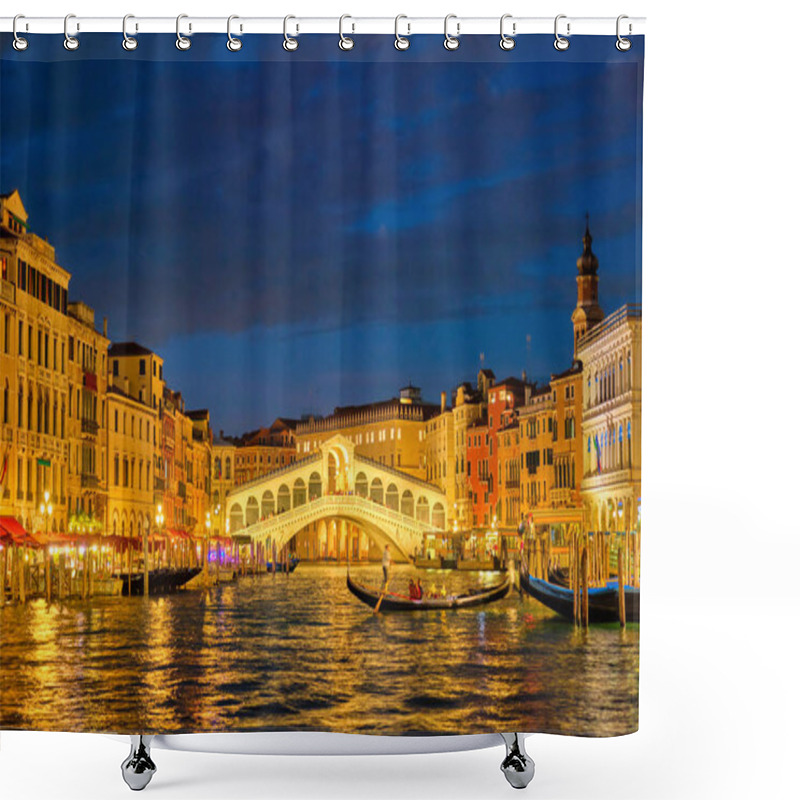 Personality  Rialto Bridge Ponte Di Rialto Over Grand Canal At Night In Venice, Italy Shower Curtains