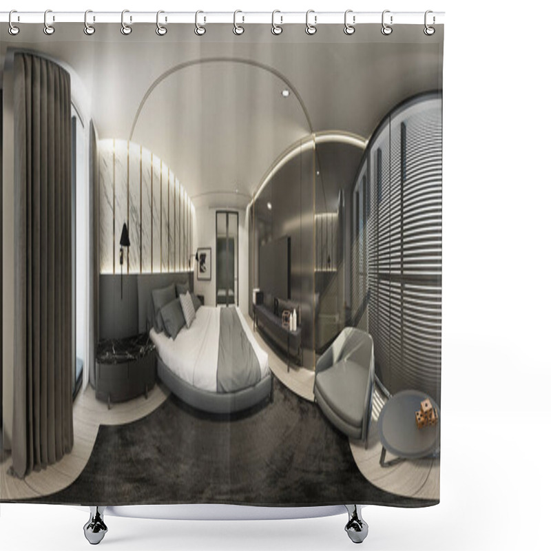 Personality  Apartment Bedroom In Modern Luxury Style Interior Design Full Spherical 360 Degrees View Panorama 3d Rendering  Shower Curtains