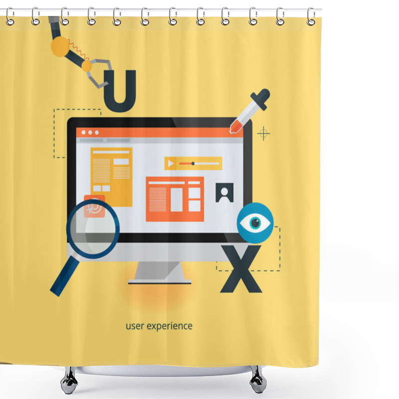 Personality  UX Design Web Infographic Concept Vector. User Interface Experience, Usability, Mockup, Wireframe Development .Optimizing User Experience In E-commerce. Shower Curtains