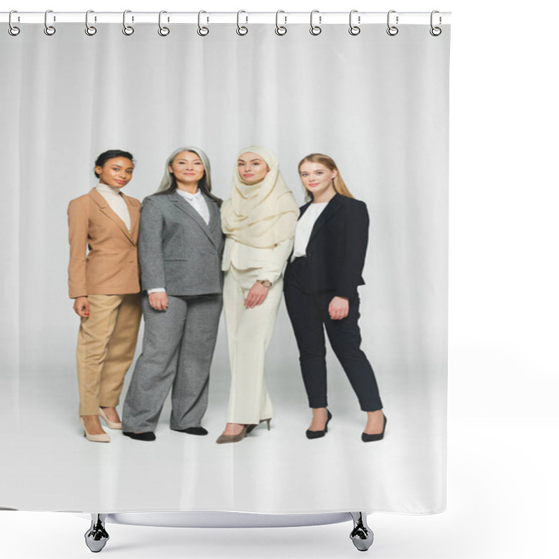 Personality  Beautiful Multicultural Businesswomen Standing On White  Shower Curtains