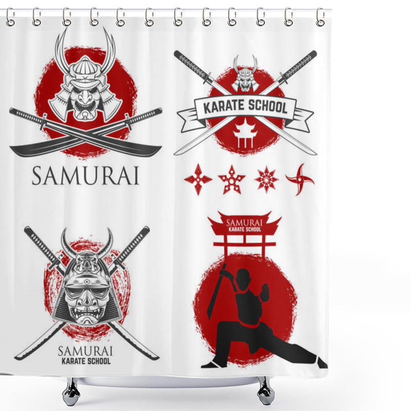 Personality  Set Of Samurai Karate School Labels. Ninja Shurikens.   Shower Curtains