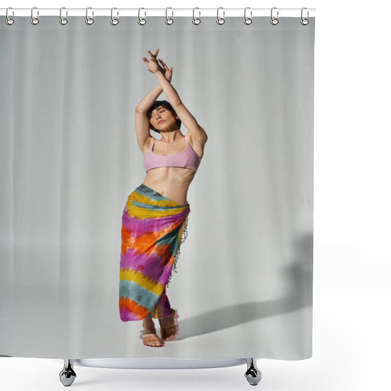 Personality  Stylish Young Woman In A Top Posing For A Portrait. Shower Curtains