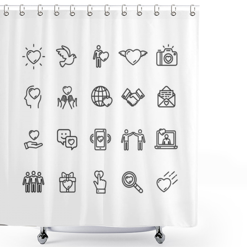 Personality  Friendship Dating And Love Black Thin Line Icon Set. Vector Shower Curtains