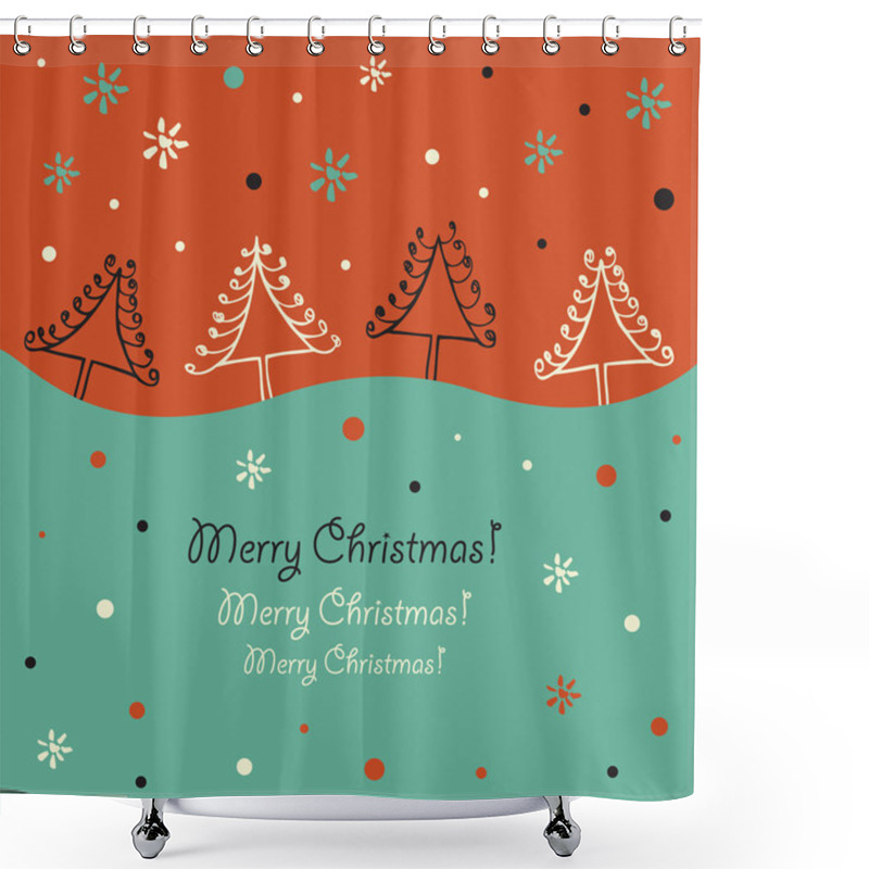 Personality  Christmas Design. Holiday Border. Christmas Trees. Xmas Card With Decorative Spruces. Artistic Lace Elements Shower Curtains