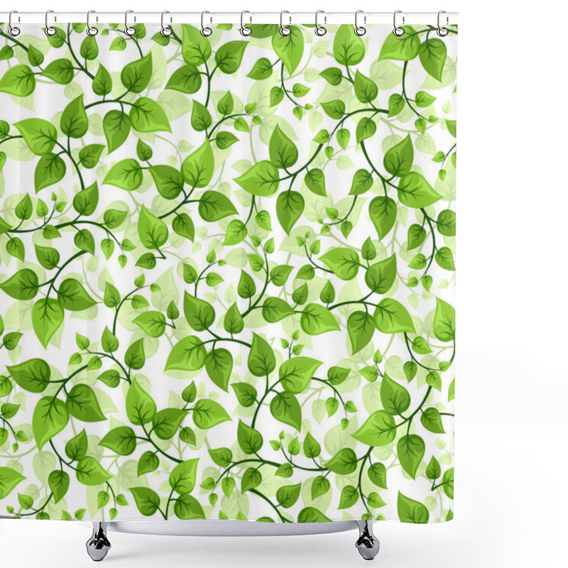 Personality  Seamless Background With Green Leaves. Vector Illustration. Shower Curtains