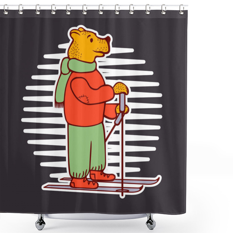 Personality   Bear Skiing Doodle Shower Curtains